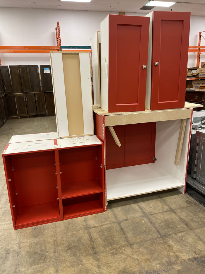 Red Laundry Room Cabinet Set