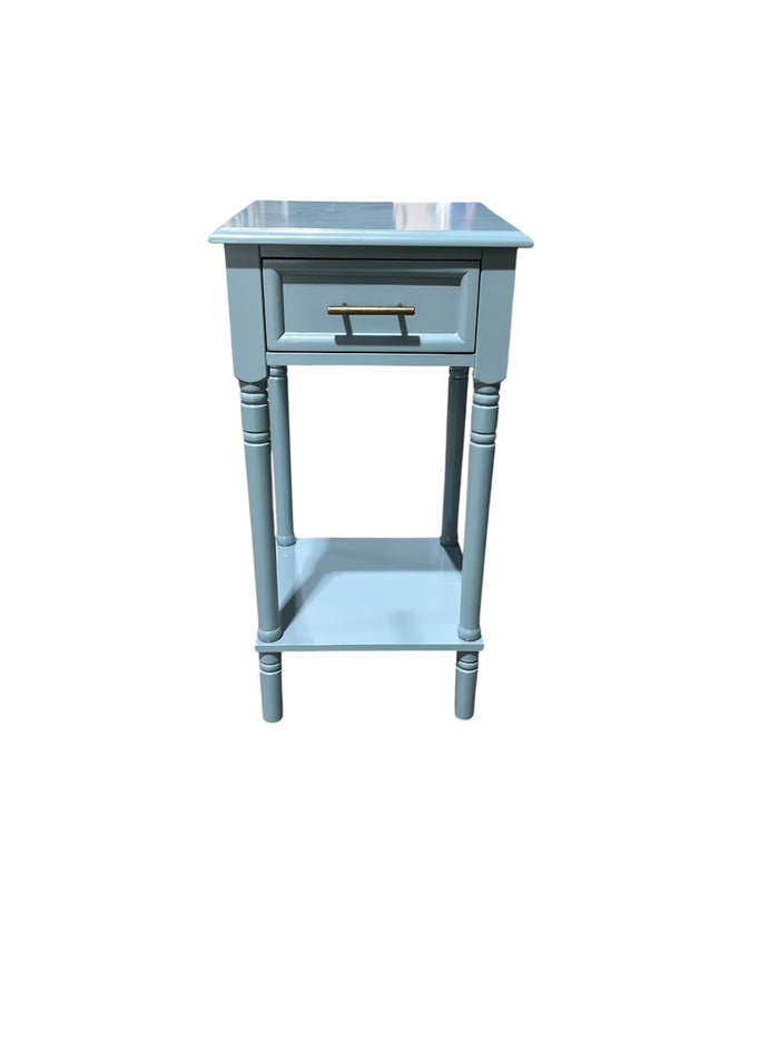 Light Blue Accent Side Table with Drawer & Lower Shelf