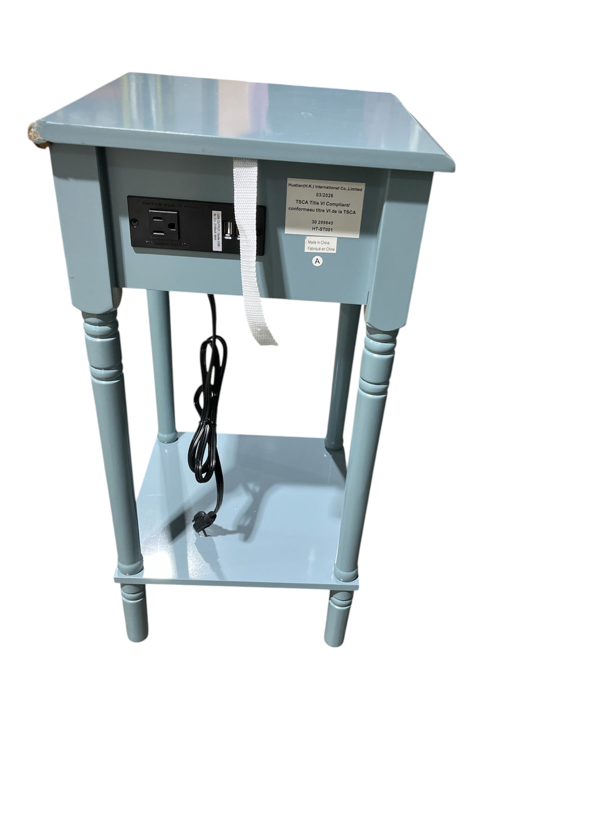 Light Blue Accent Side Table with Drawer & Lower Shelf