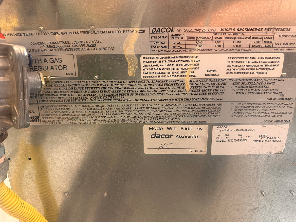 Dacor 30 Inch Gas Cooktop with 5 Sealed Burners