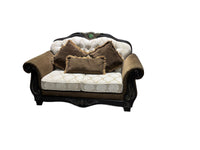Tufted Crystal Back Loveseat With Carved Wood Frame