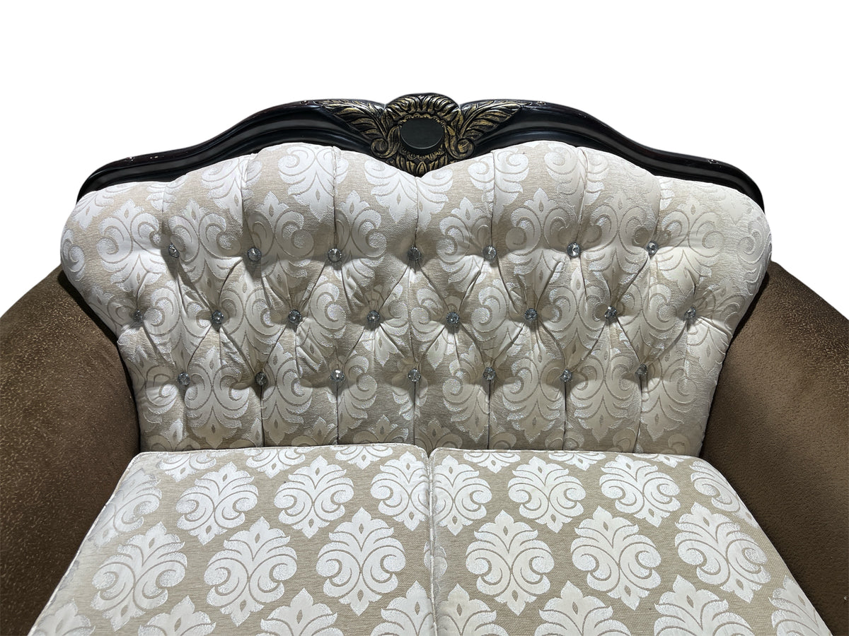 Tufted Crystal Back Loveseat With Carved Wood Frame