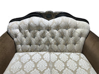 Tufted Crystal Back Loveseat With Carved Wood Frame