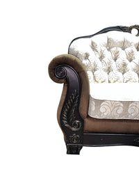 Tufted Crystal Back Loveseat With Carved Wood Frame
