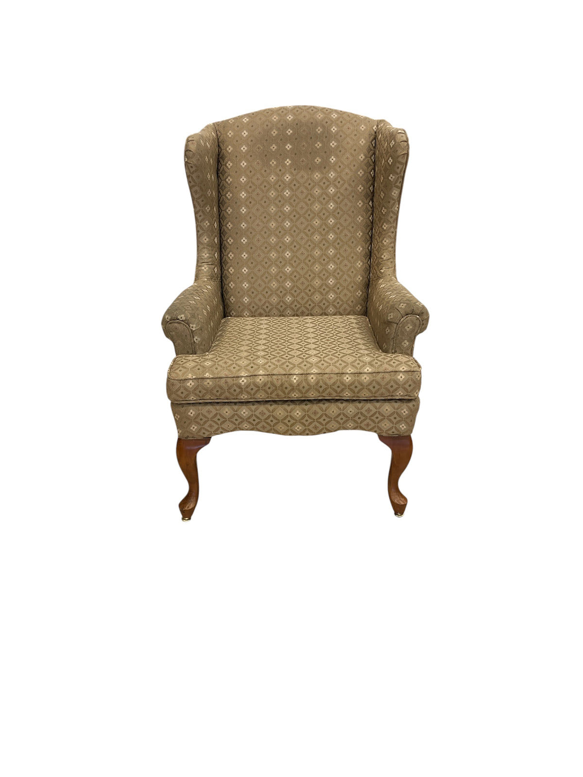 Traditional Wingback Accent w/ Queen Anne Legs in Earthy Tones