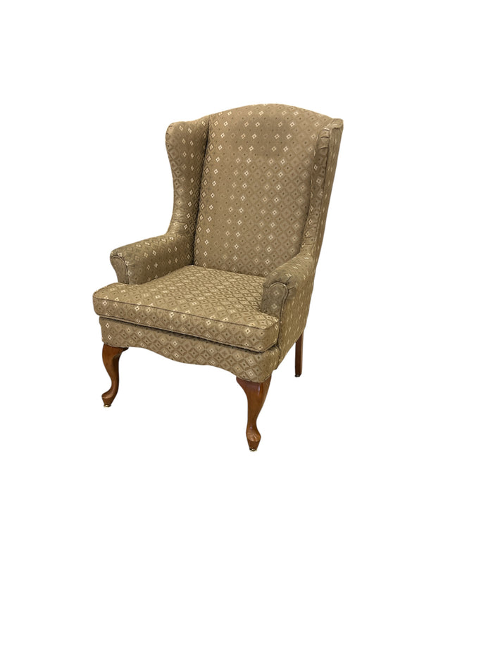 Traditional Wingback Accent w/ Queen Anne Legs in Earthy Tones