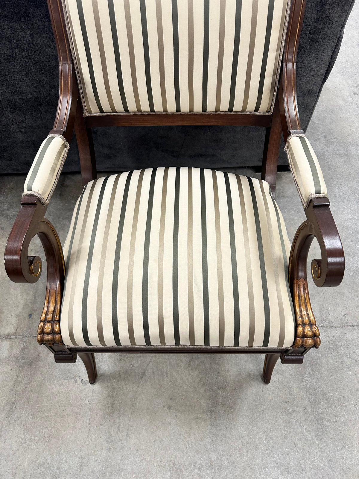 Classic Striped Mahogany Regency Style Dining Armchair
