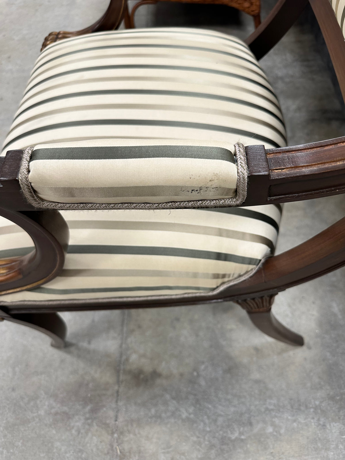 Classic Striped Mahogany Regency Style Dining Armchair