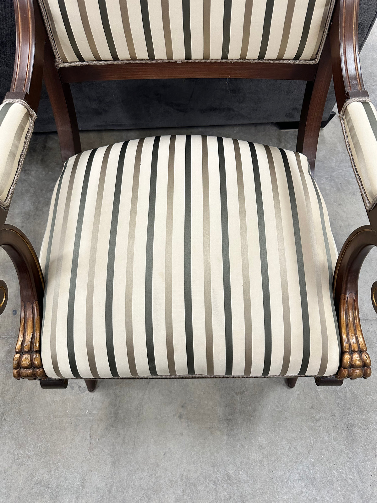 Classic Striped Mahogany Regency Style Dining Armchair
