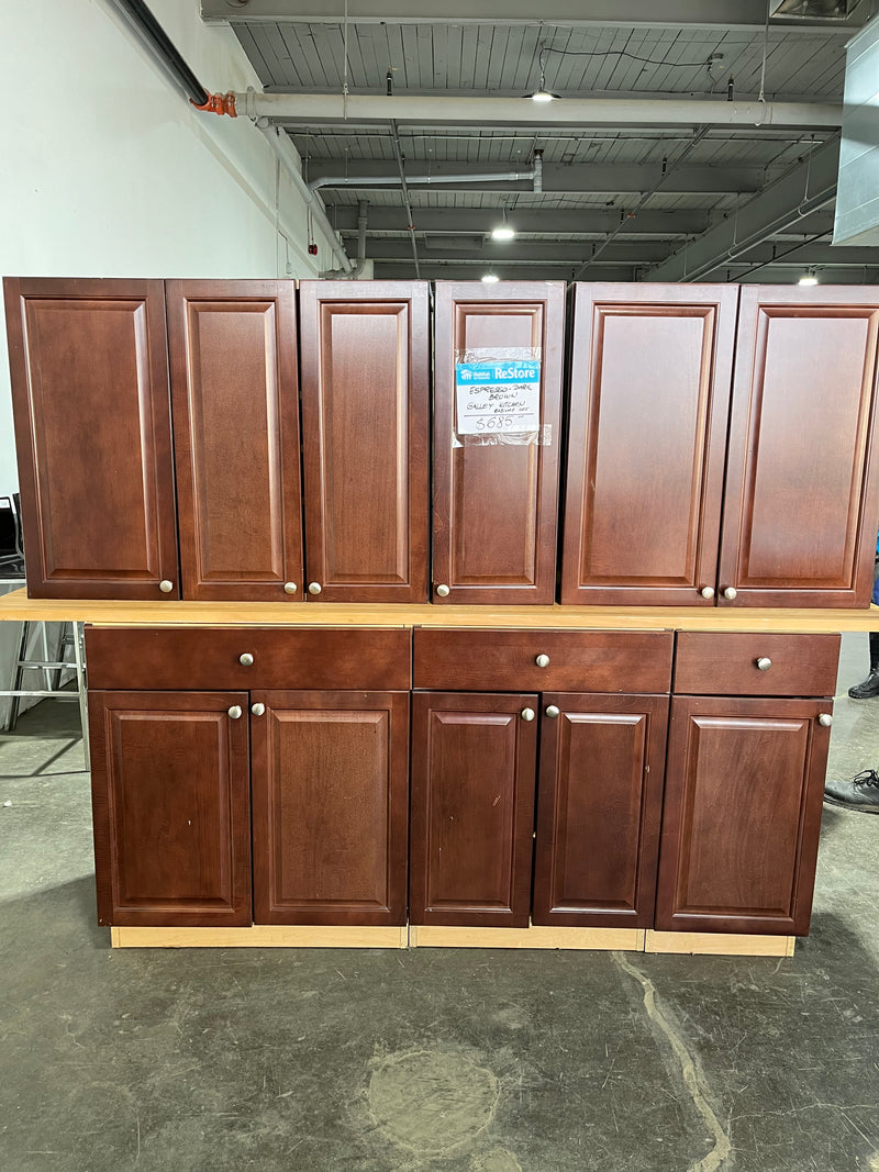 Espresso-Dark Brown Galley Kitchen Cabinet Set