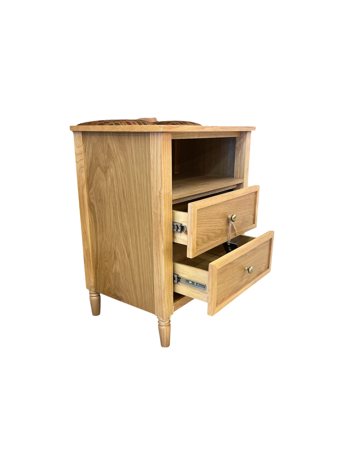 Oak Tone 2 Drawer Nightstand with 2 Drawers & 1 Shelf
