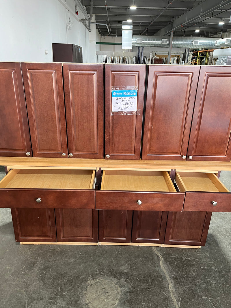 Espresso-Dark Brown Galley Kitchen Cabinet Set
