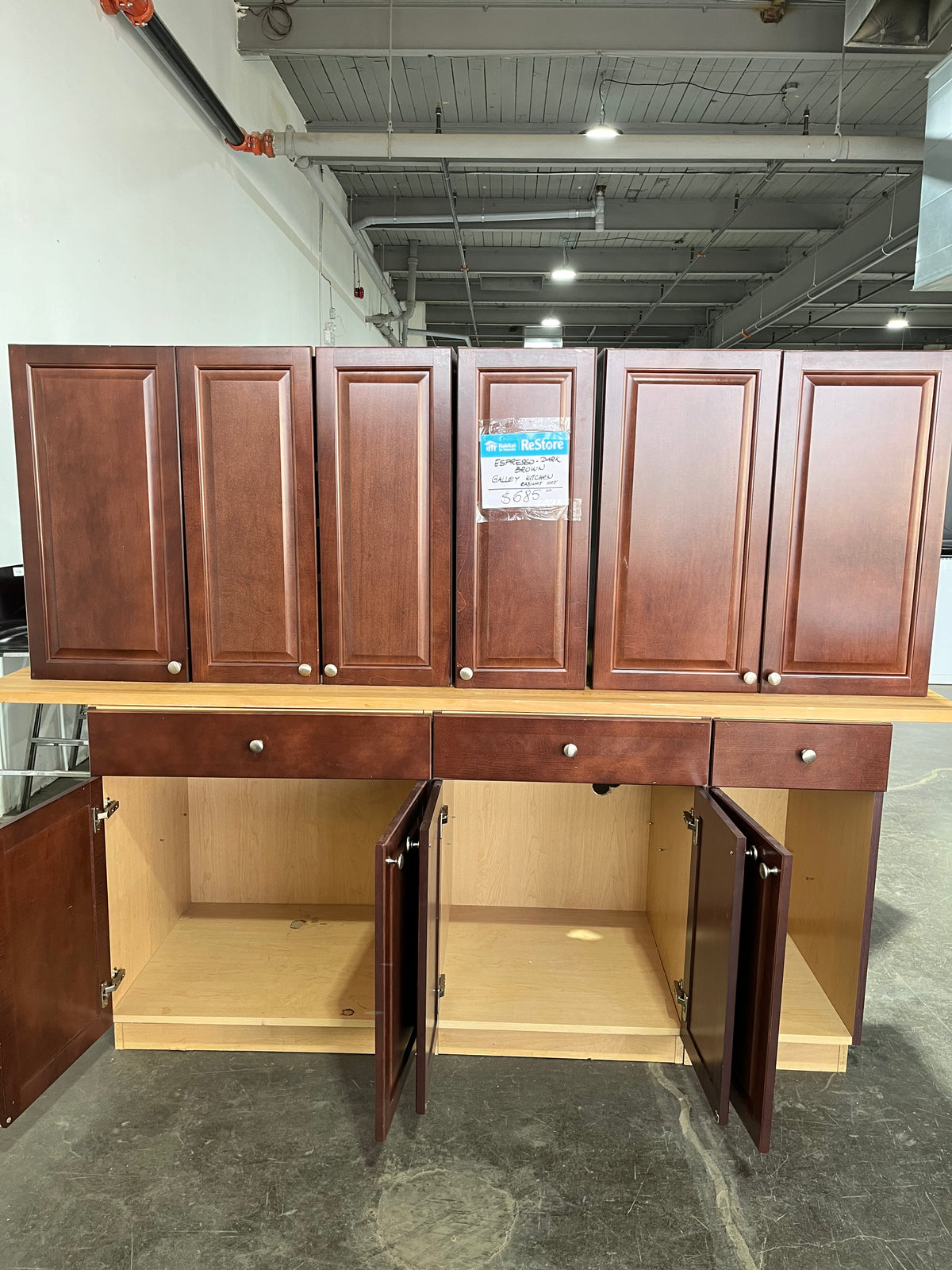 Espresso-Dark Brown Galley Kitchen Cabinet Set