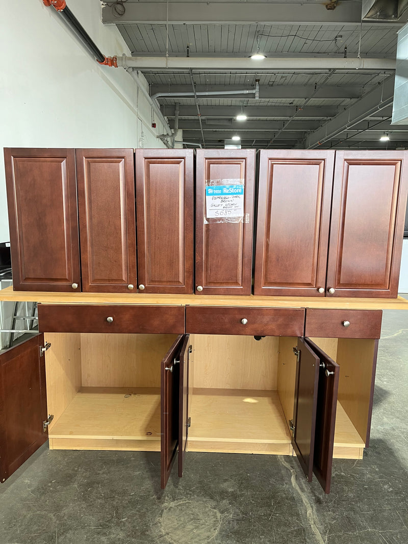 Espresso-Dark Brown Galley Kitchen Cabinet Set