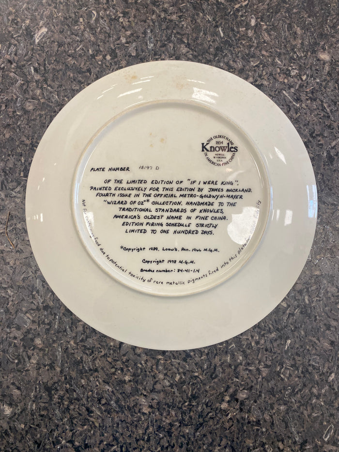 Wizard Of Oz " If I Were King" Collector's Plate