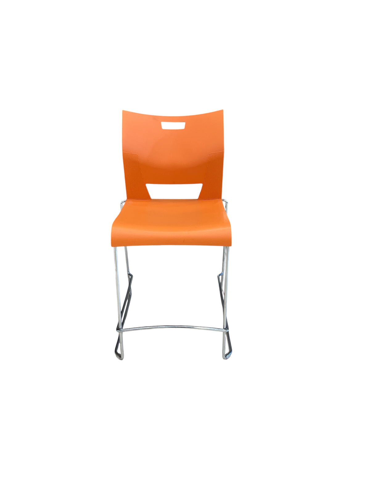 Modern Style Orange Stool with Chrome Sled Base