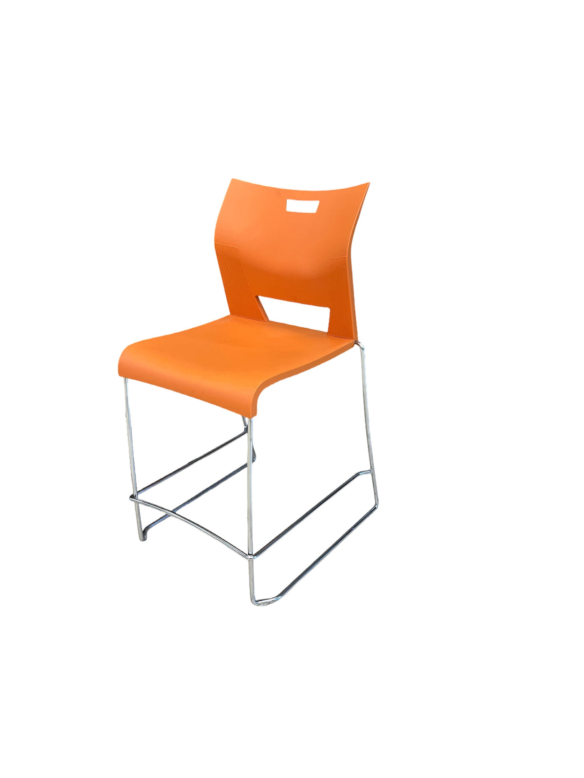 Modern Style Orange Stool with Chrome Sled Base