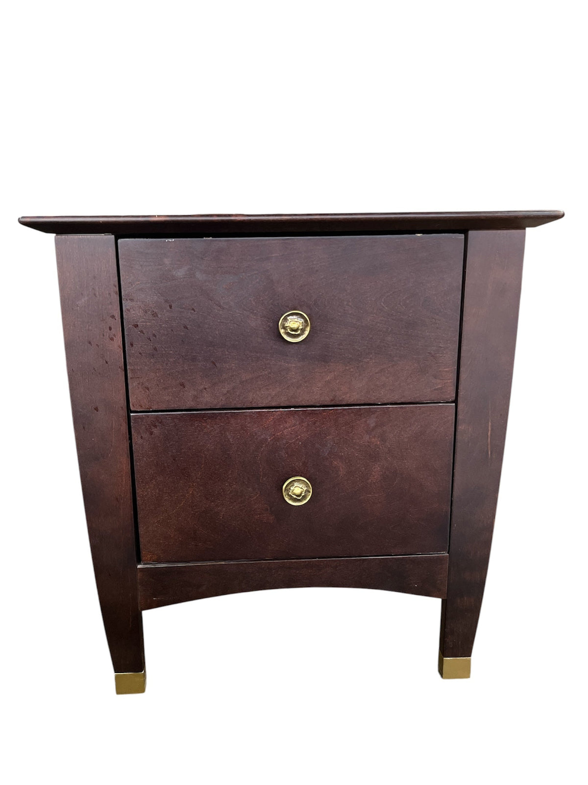 Dark Cherry 2 Drawer Nightstand with Brass Accents