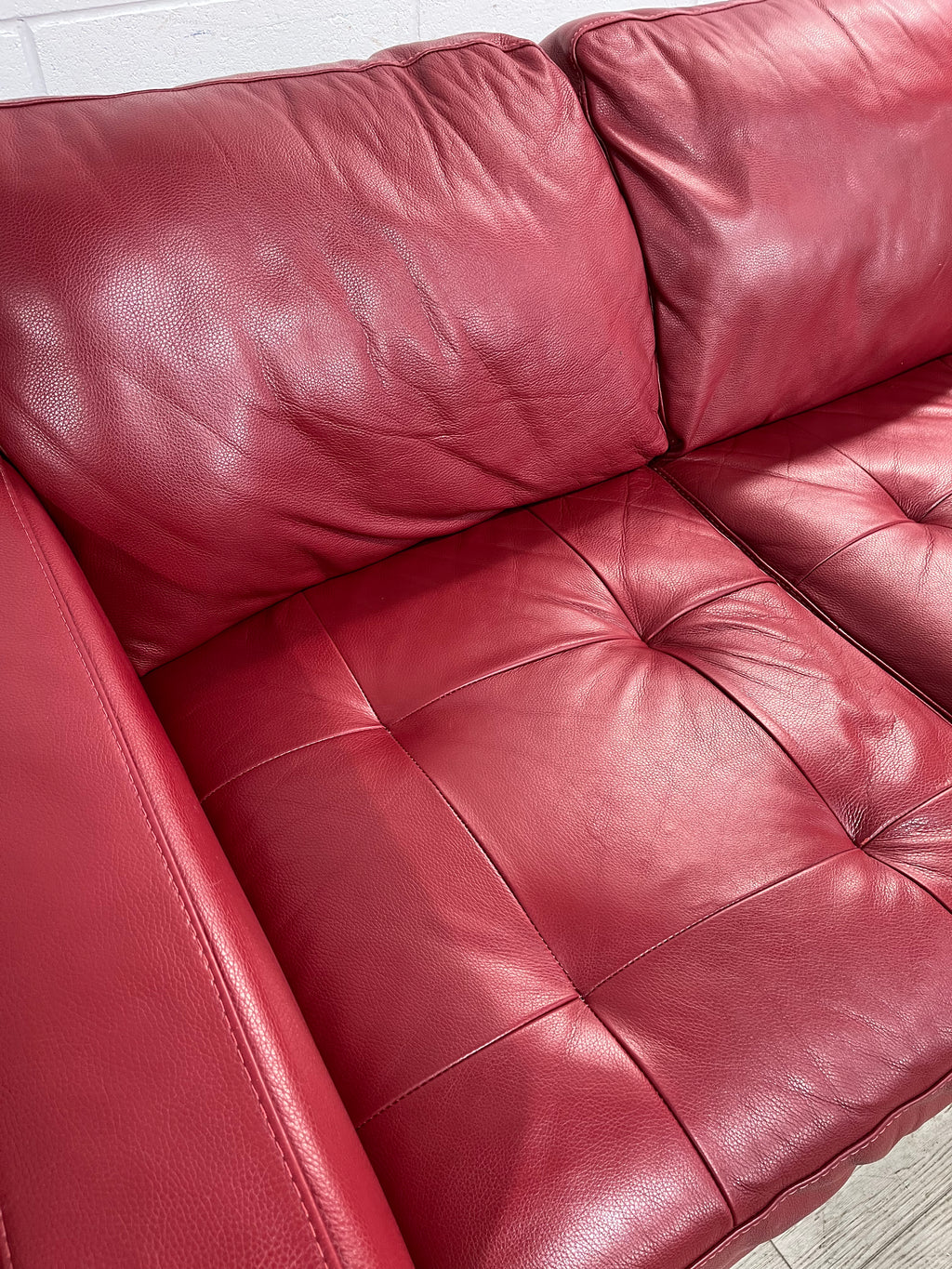 Red Leather 3 Seat Sofa