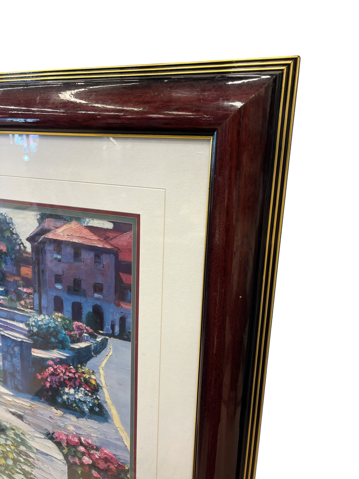 Mediterranean Coastal Landscape Print with Red Wood Frame