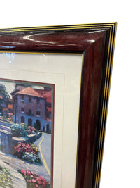 Mediterranean Coastal Landscape Print with Red Wood Frame