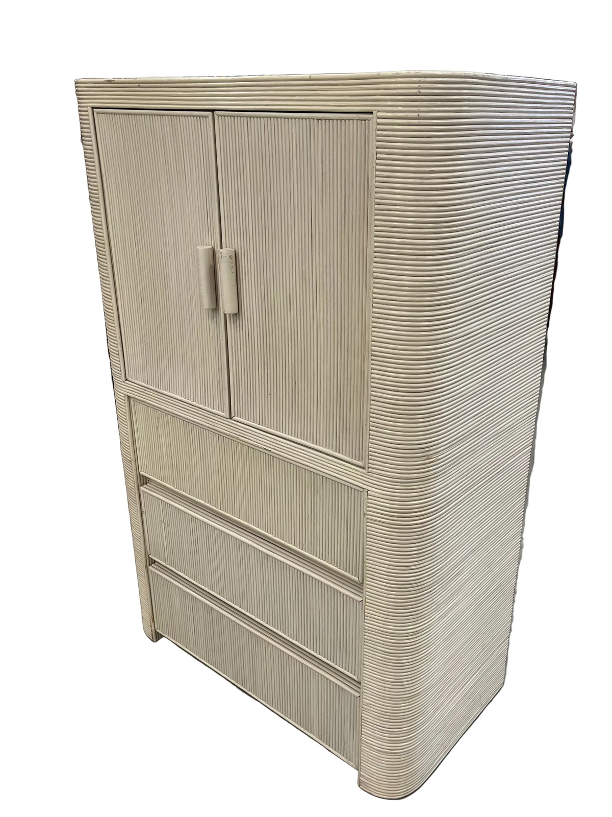 Vintage Off-White Pencil Reed Bamboo Cabinet