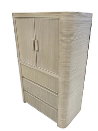 Vintage Off-White Pencil Reed Bamboo Cabinet