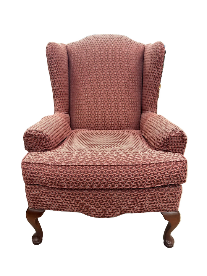 Dusty Rose Queen Anne Wingback Chair