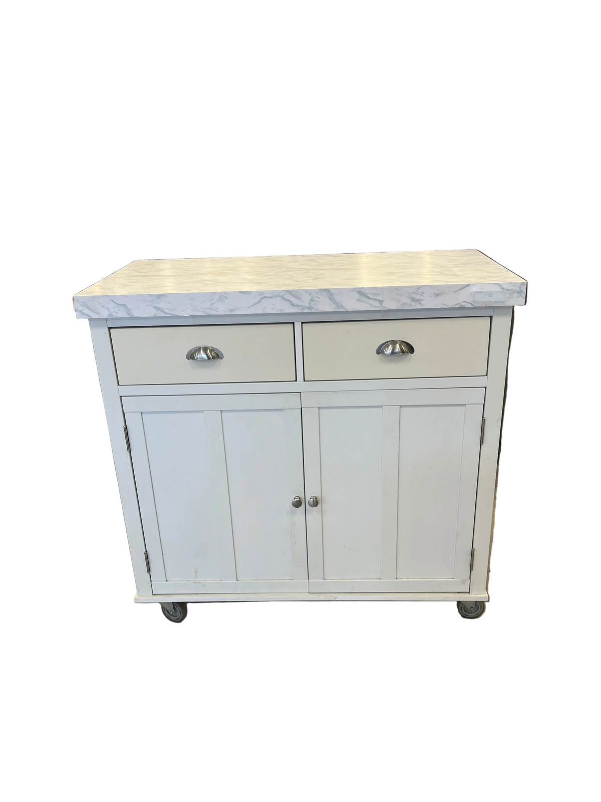 White Rolling Kitchen Island Cabinet on Wheels