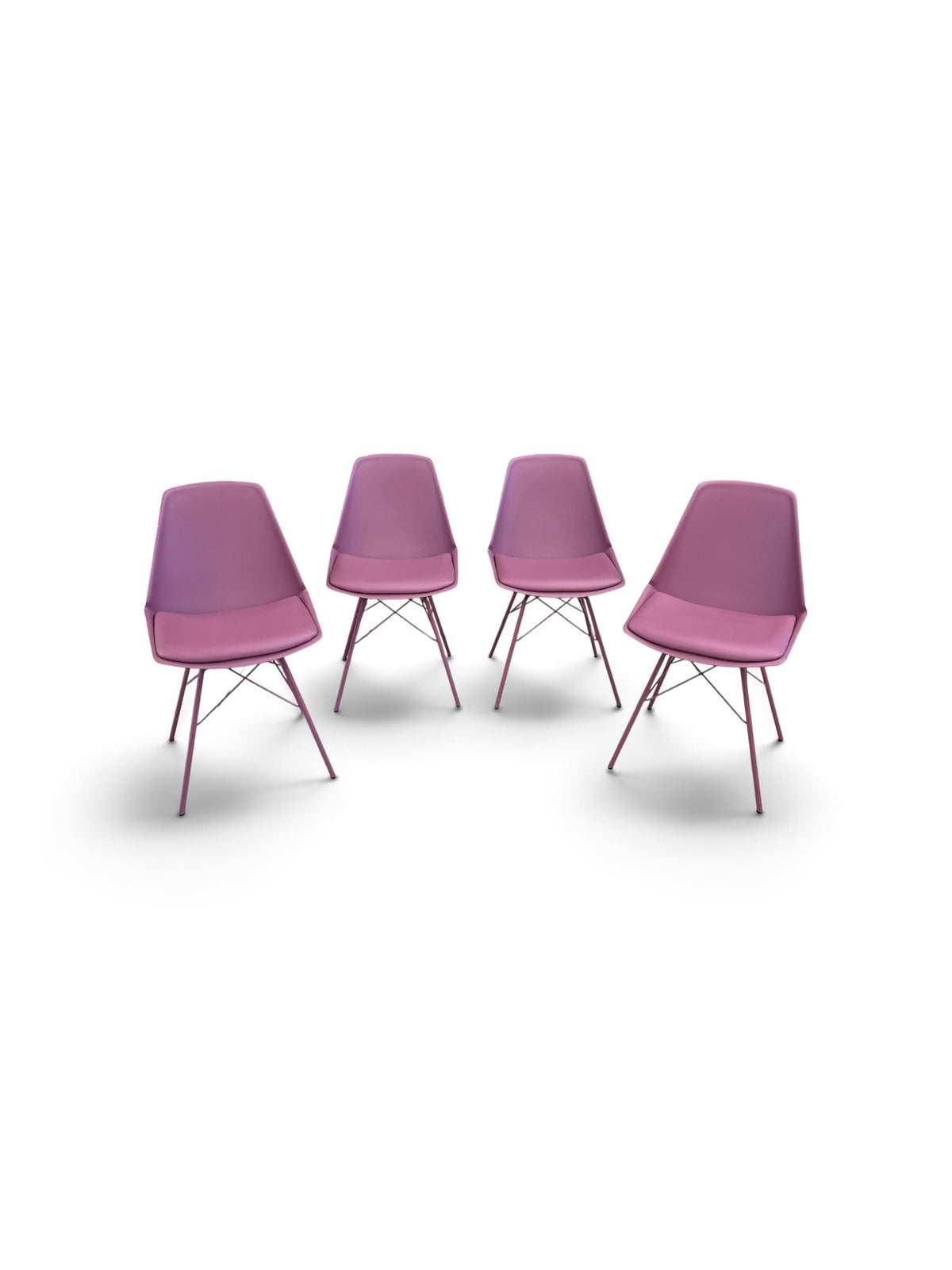 Set Of 4 Blush Pink Magenta Mid Century Style Chairs