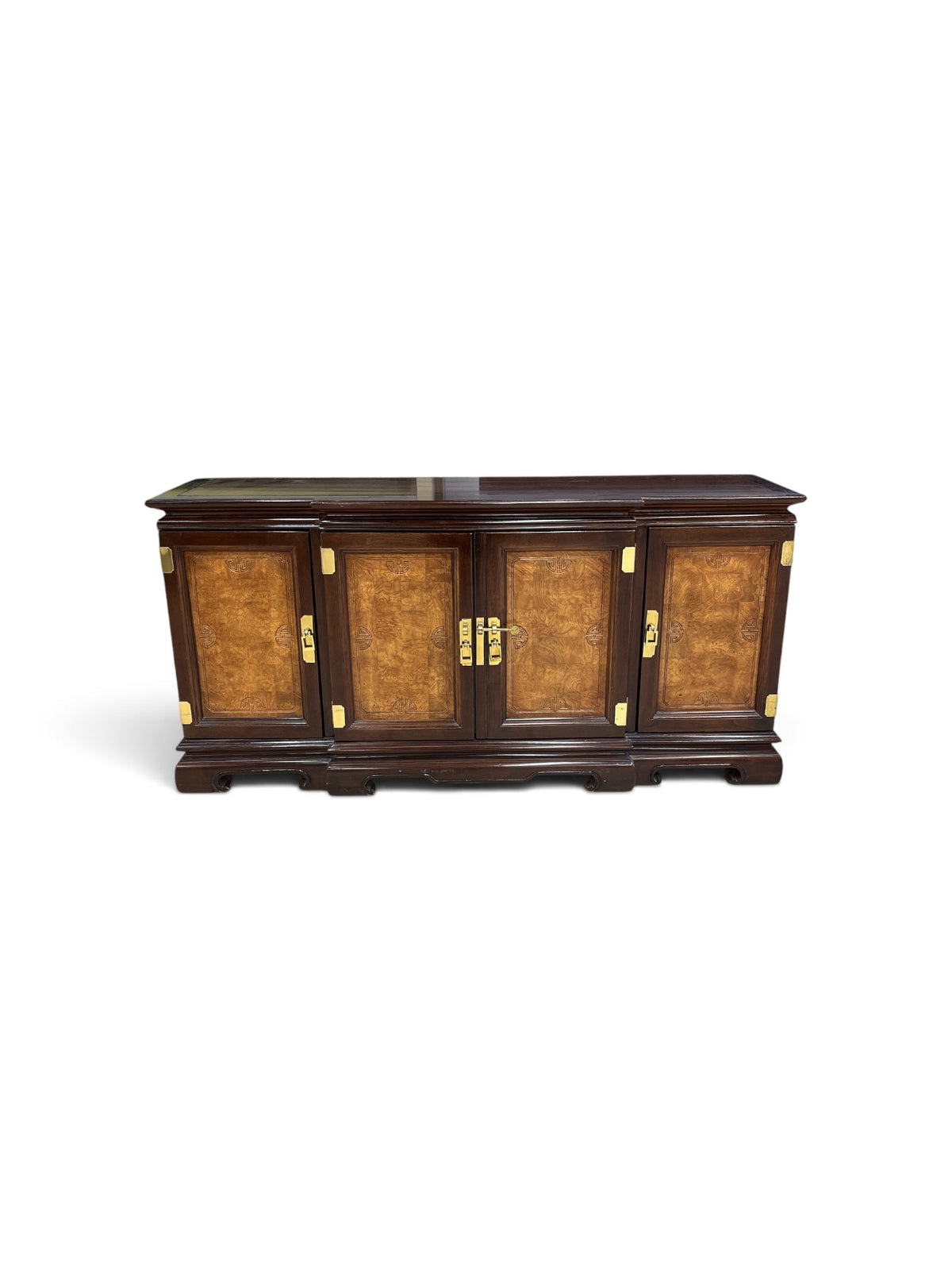 Burlwood Sideboard Buffet Cabinet with Brass Hardware