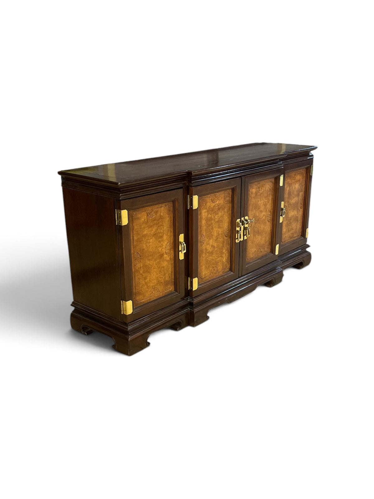 Burlwood Sideboard Buffet Cabinet with Brass Hardware