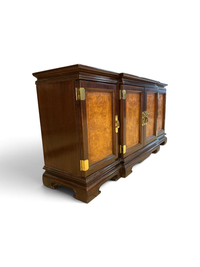 Burlwood Sideboard Buffet Cabinet with Brass Hardware