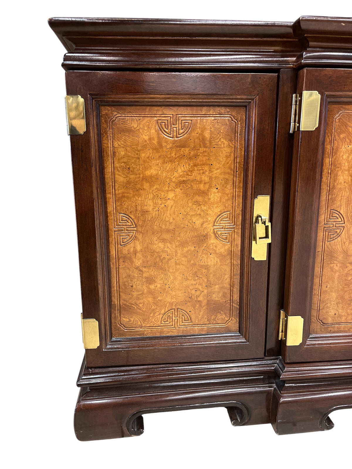 Burlwood Sideboard Buffet Cabinet with Brass Hardware