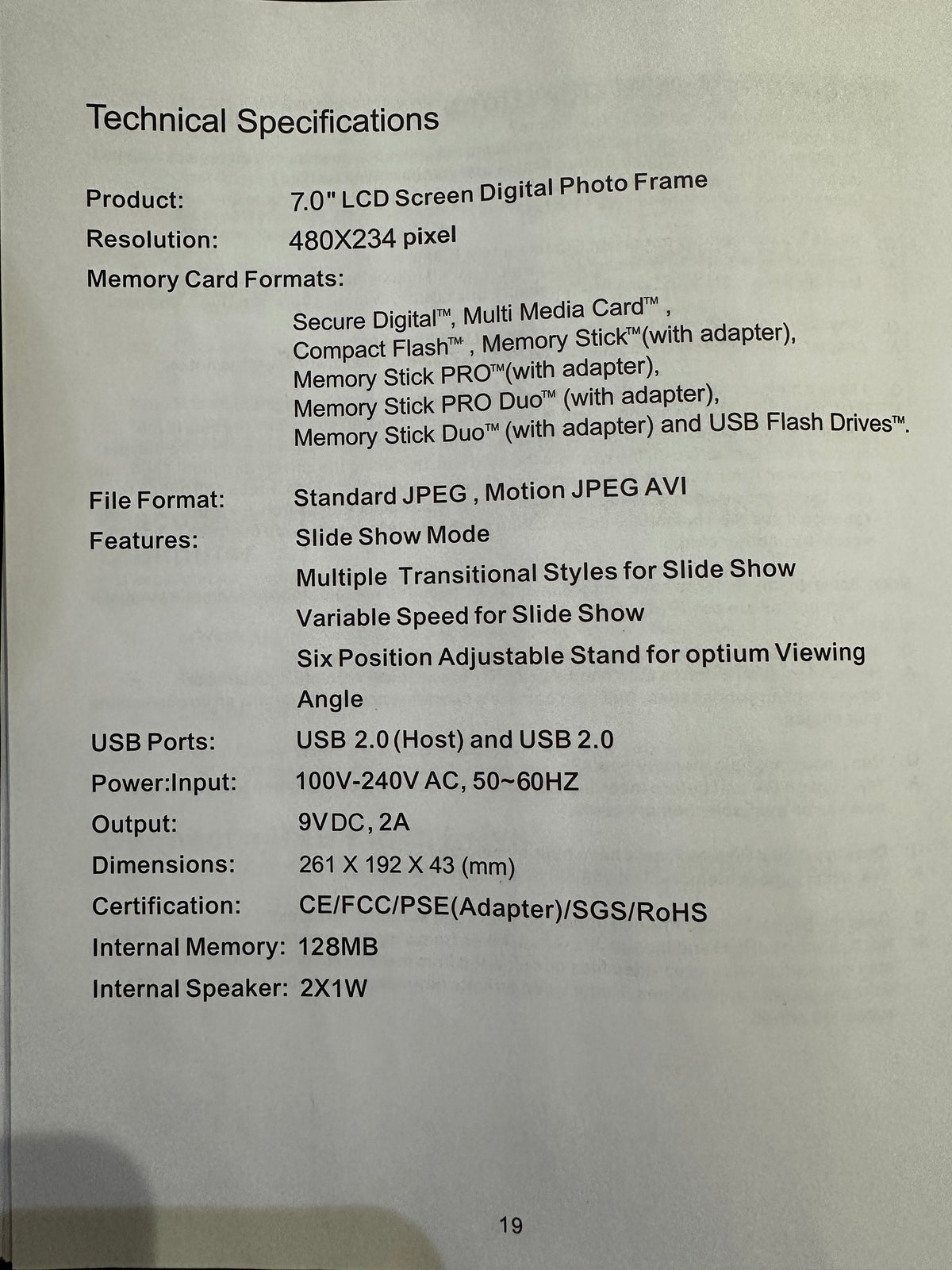 7” Digital Photo Frame