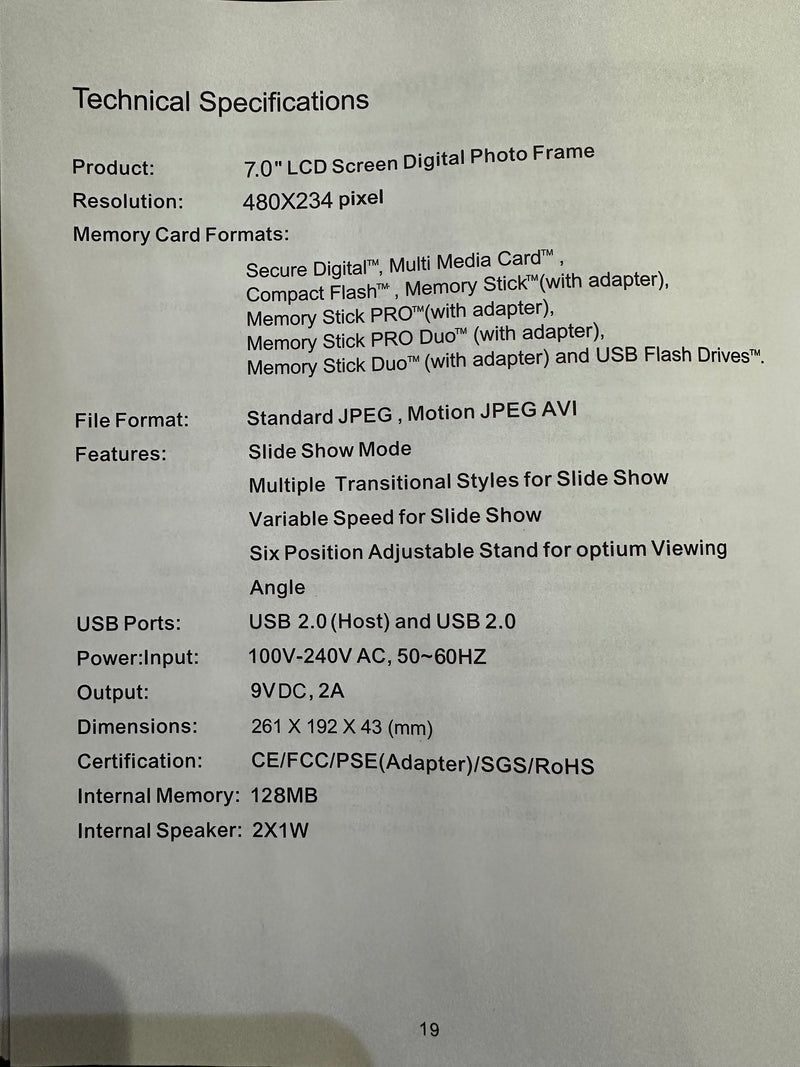 7” Digital Photo Frame