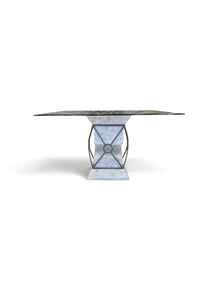 Grecco Coffee Table Glass Top and Stone with Iron Base