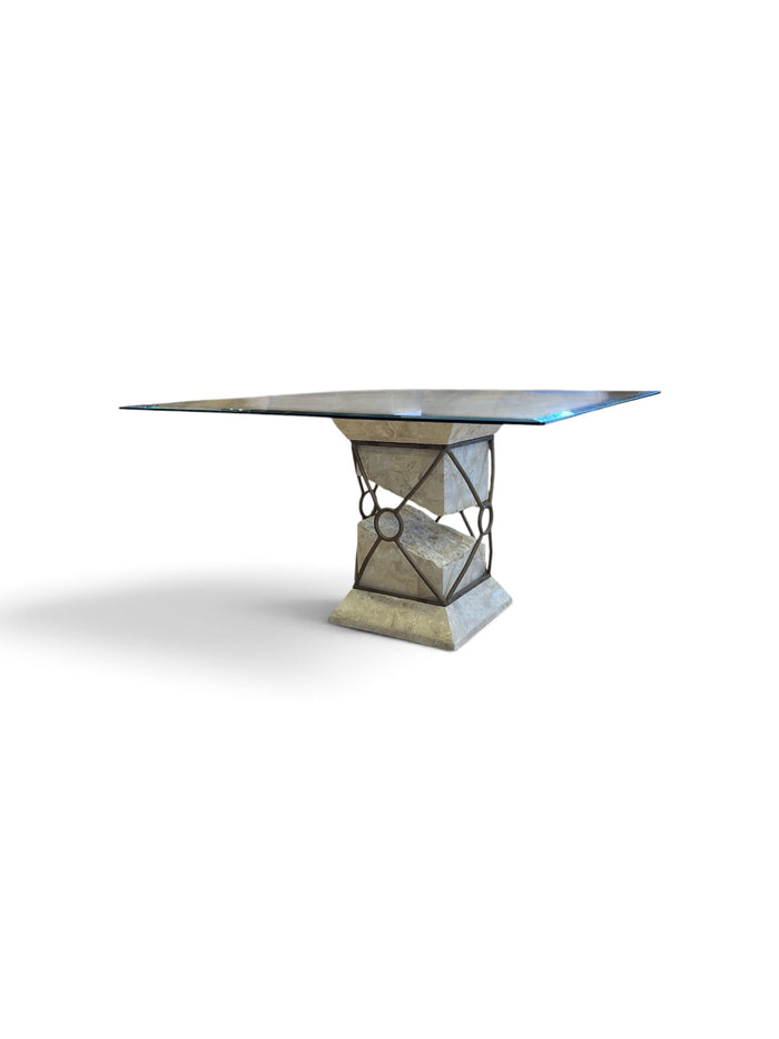 Grecco Coffee Table Glass Top and Stone with Iron Base
