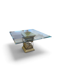 Grecco Coffee Table Glass Top and Stone with Iron Base