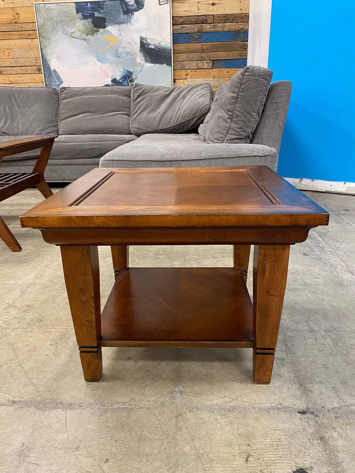 Medium Cherry Transitional Side Table with Bottom Shelf