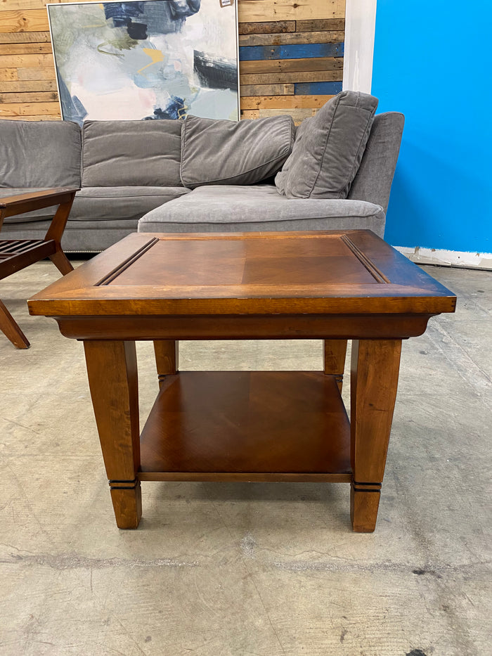 Medium Cherry Transitional Side Table with Bottom Shelf
