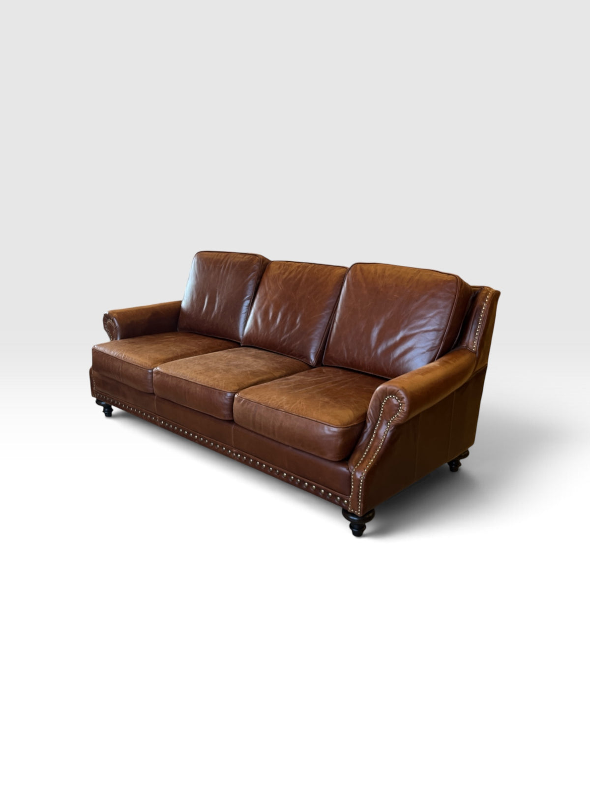 Terracotta Tone Genuine Leather Sofa with Nailhead Trim