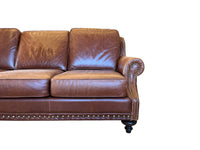 Terracotta Tone Genuine Leather Sofa with Nailhead Trim