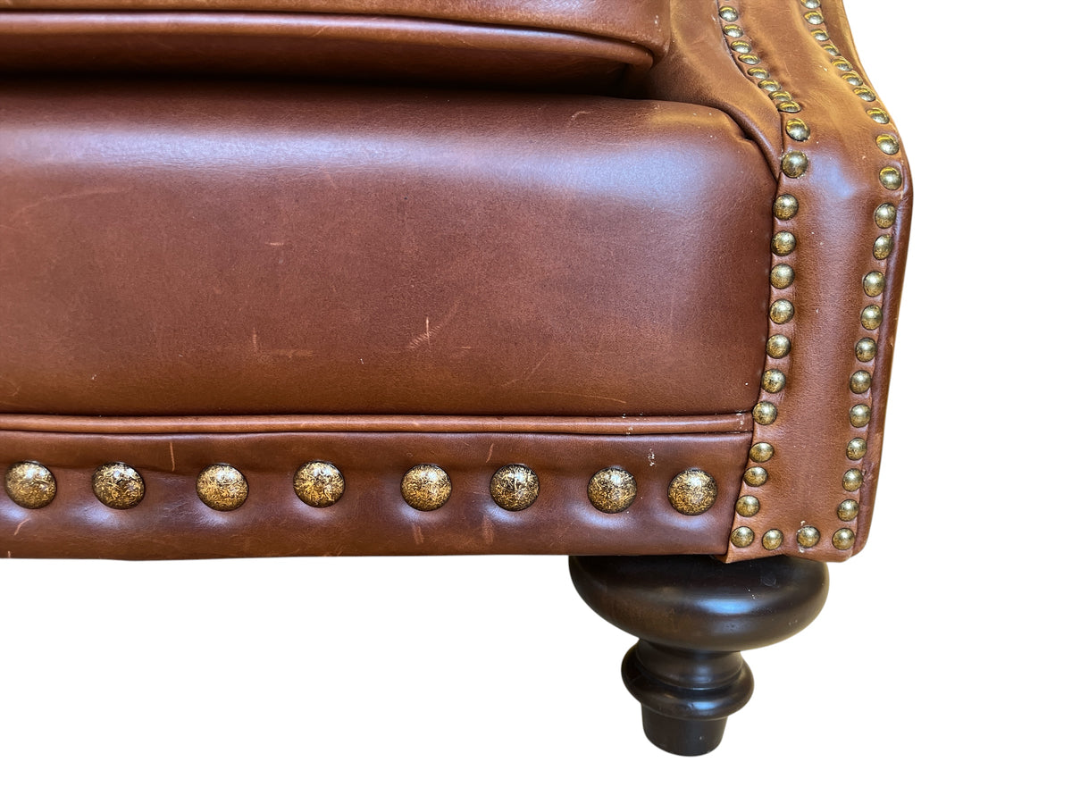 Terracotta Tone Genuine Leather Sofa with Nailhead Trim