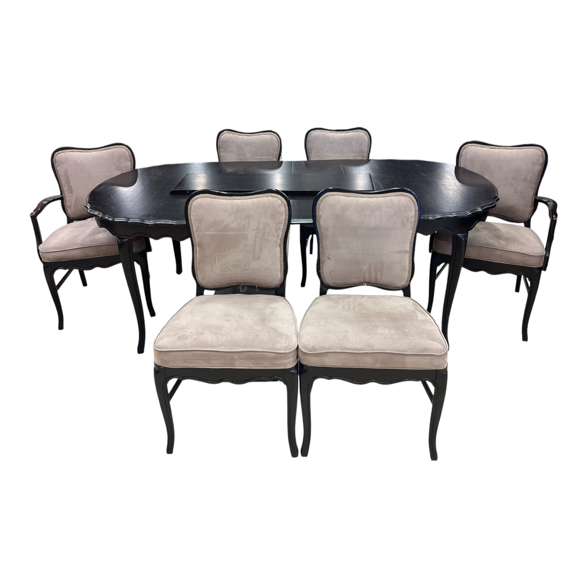 Traditional Black Oval Dining Table w/ 6 Chairs