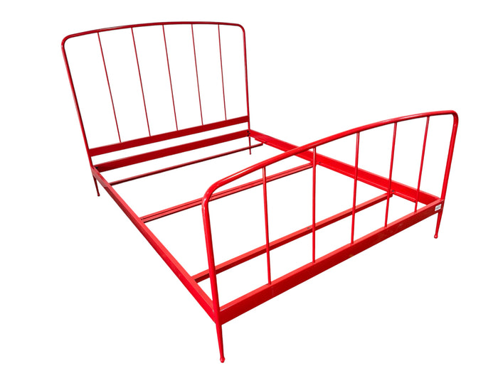 Crate & Barrel Red Metal Spindle Queen Bed Frame