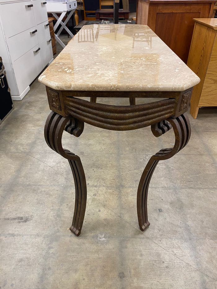 Art Deco Console Table with Marble Top and Wrought Iron Base