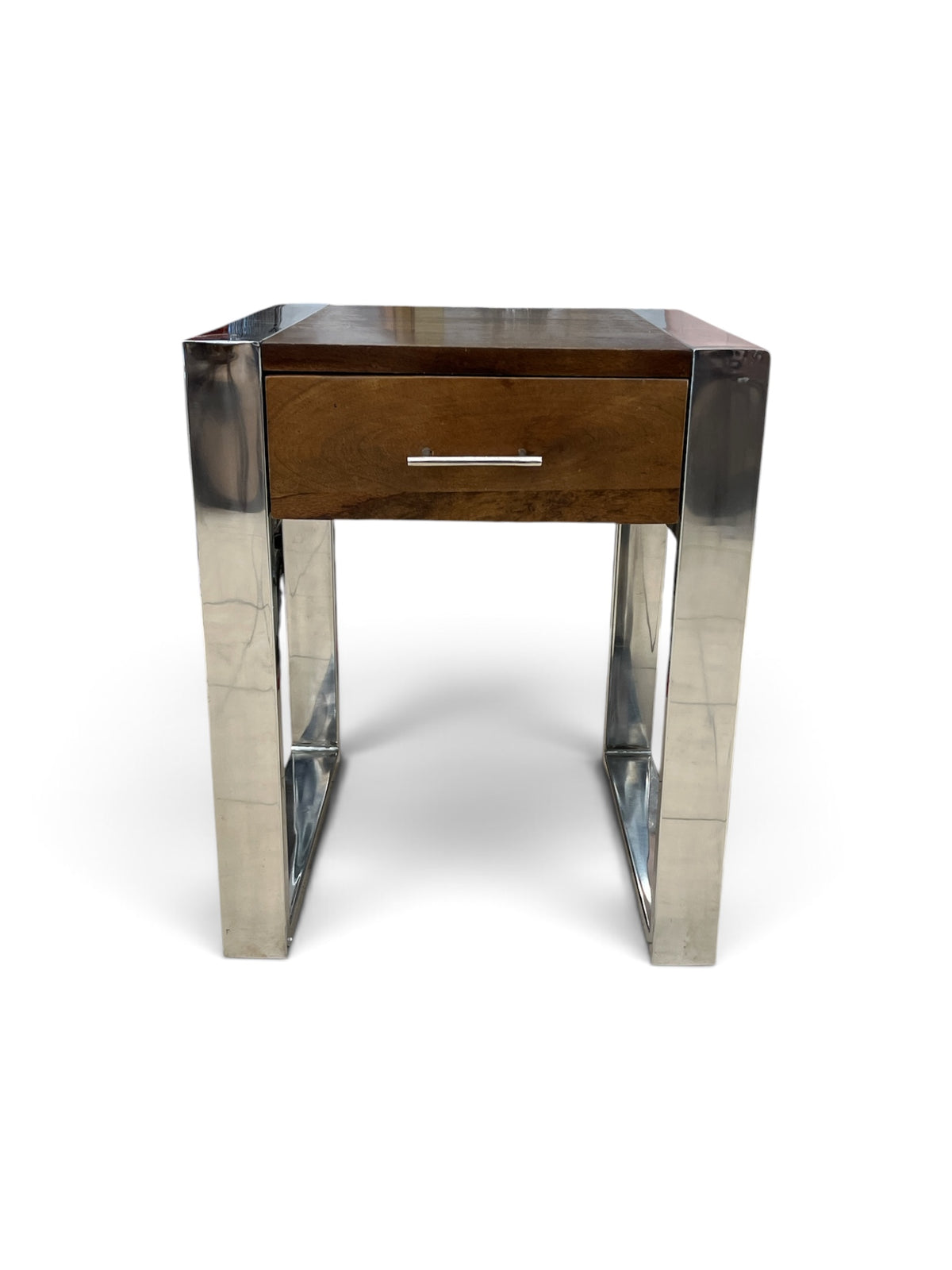 Wood Accent Table with Chrome Frame & 1 Drawer