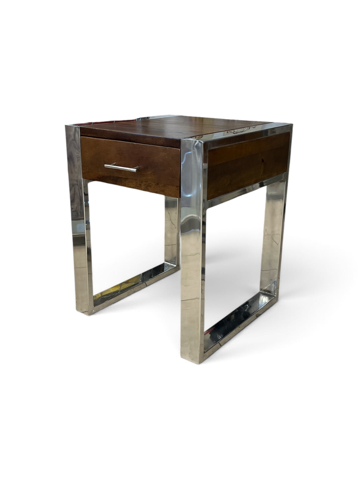 Wood Accent Table with Chrome Frame & 1 Drawer
