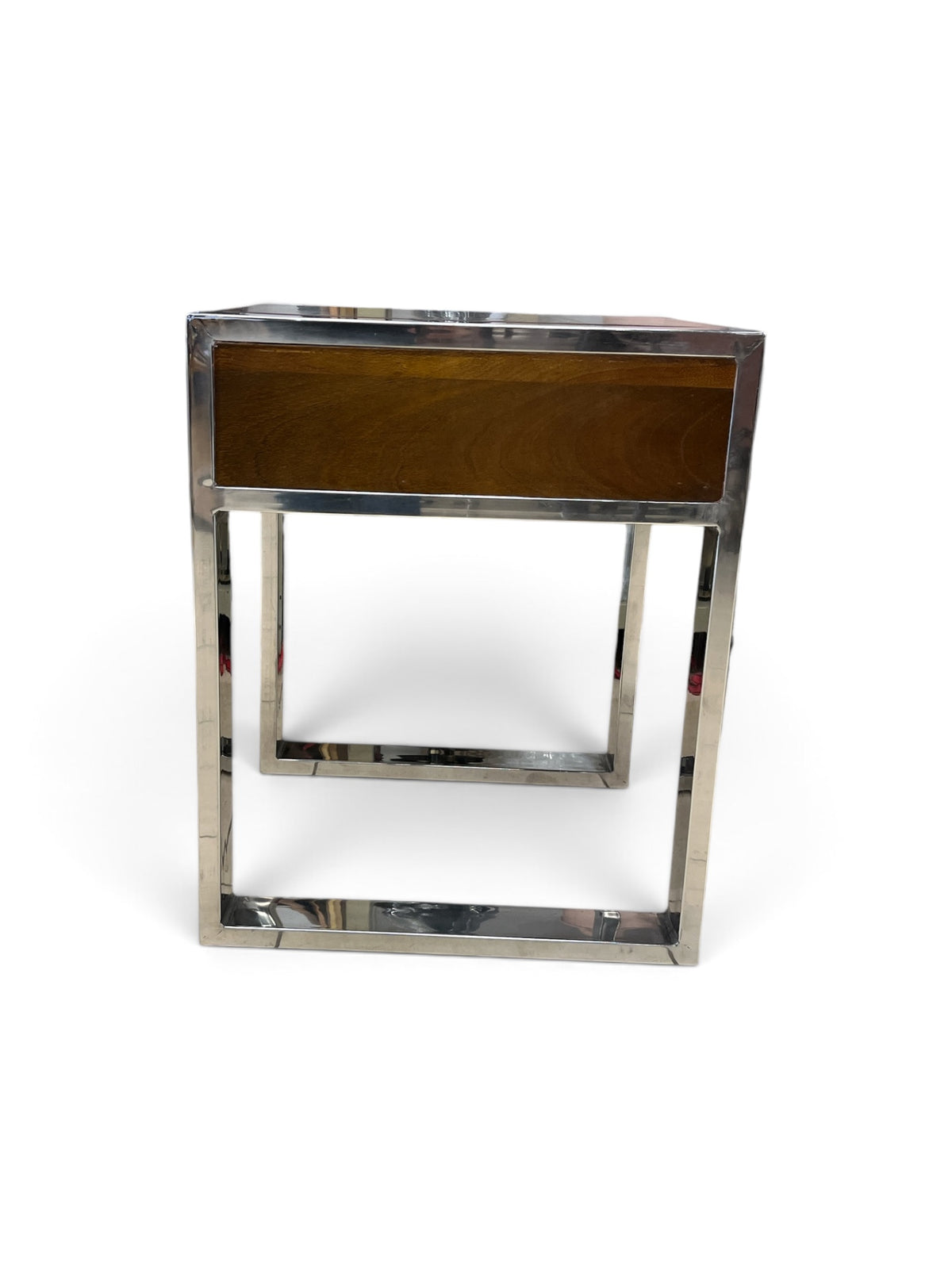 Wood Accent Table with Chrome Frame & 1 Drawer